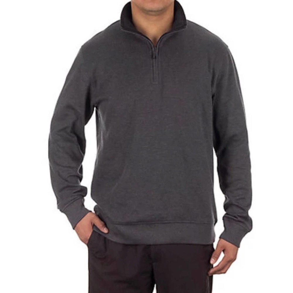 Men's Van Heusen 1/4 Zip Long Sleeve High Neck Sweater, Brown, Gray , Size XL